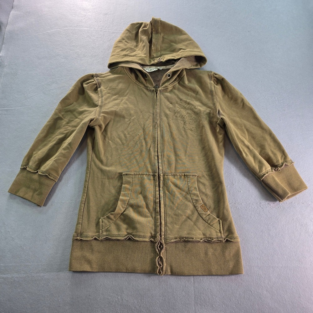 Fox Racing Girls Zip Up Hoodie Green 3/4 Sleeve Sweatshirt Size S Y2K Moto